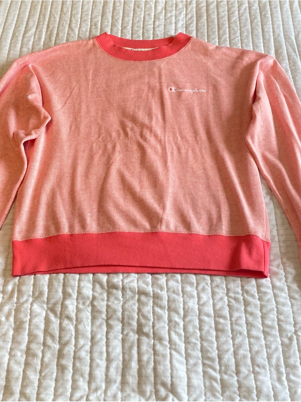 Champion Women's Coral Pink Cropped Crewneck Sweatshirt